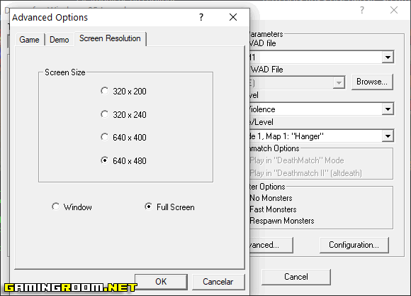 configurações de tela no Doom 95